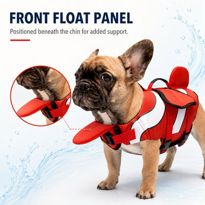 Malloren French Bulldog Life Jacket for Pool, Beach & Boating - Adjustable Flotation Vest with Chin Support & Grab Handle