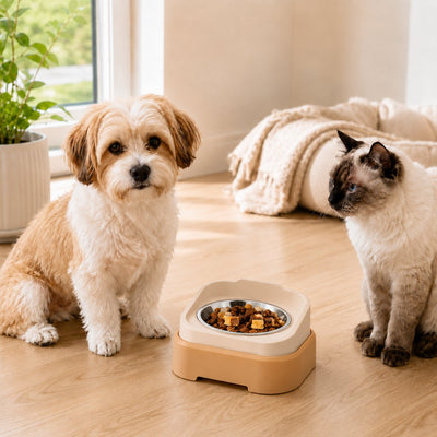 Malloren Adjustable Elevated Slow Feeder Pet Bowl for Cats & Small Dogs - Less Mess, Slower Meals & Easy Cleaning