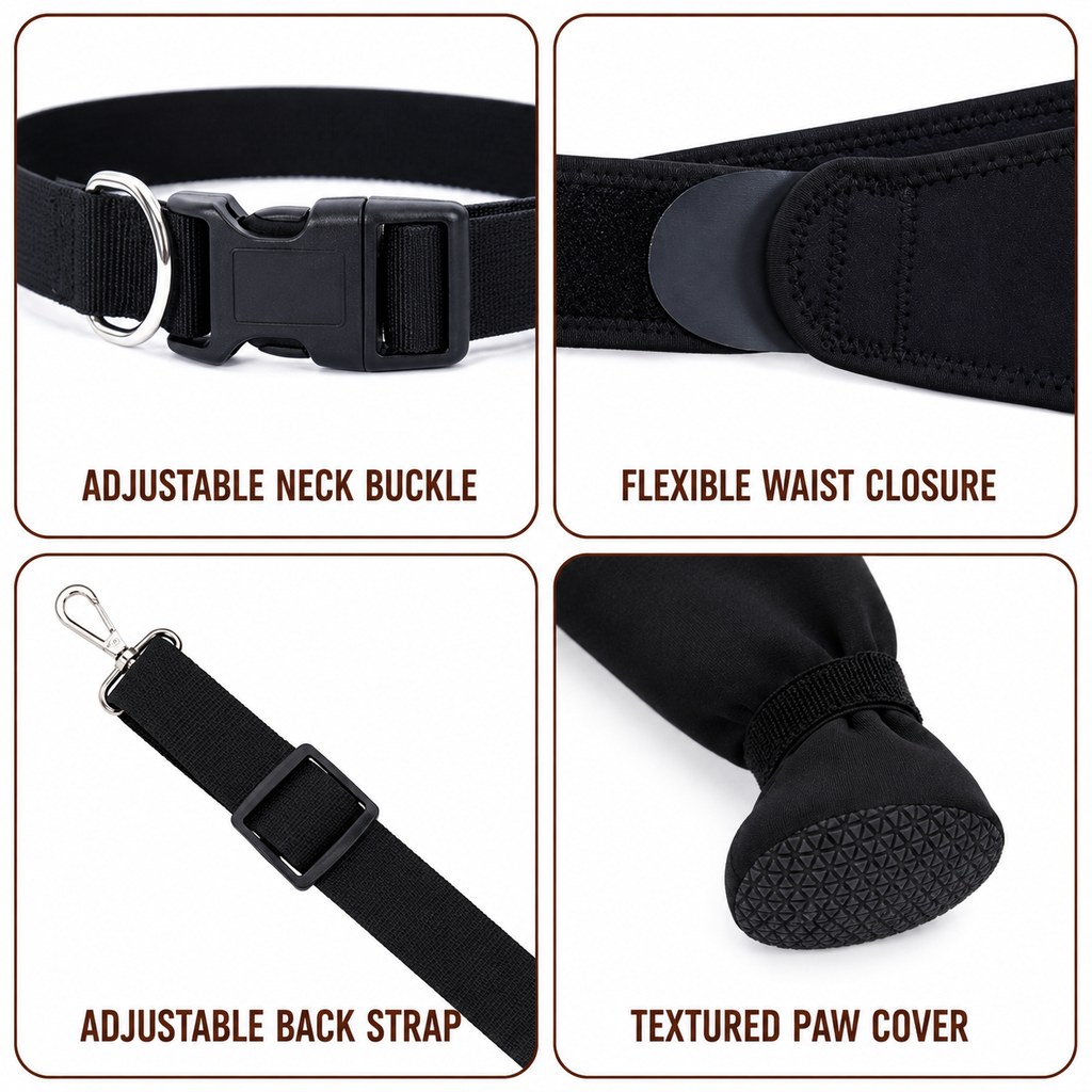 Malloren Adjustable Dog Rear Leg Recovery Sleeve with Paw Cover - Helps Limit Licking During Post-Surgery Rest