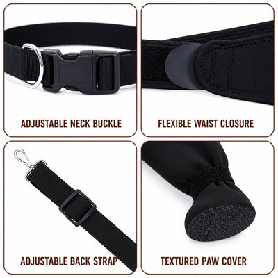 Malloren Adjustable Dog Rear Leg Recovery Sleeve with Paw Cover - Helps Limit Licking During Post-Surgery Rest