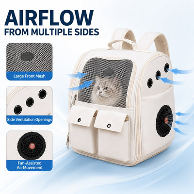 Malloren USB-Powered Dual-Fan Cat Carrier Backpack for Vet Visits & Everyday Travel - Fan-Assisted Cooling for Less-Stuffy Trips