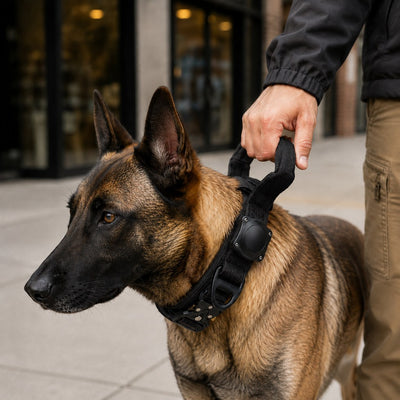 Malloren AirTag-Compatible Tactical Dog Collar with Control Handle - Close Control for Walks, Trails & Busy Areas