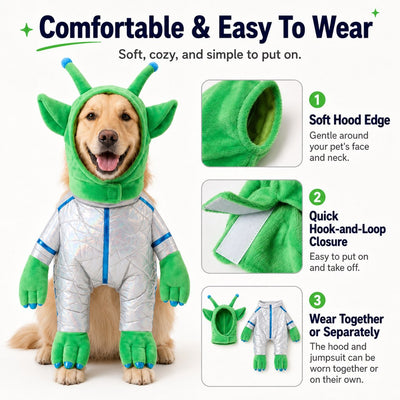 Malloren Green Alien Pet Costume for Dogs & Cats - Funny Halloween Transformation Outfit for Pet Parties, Photoshoots & Costume Events