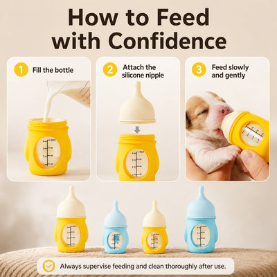 Malloren Newborn Puppy & Kitten Nursing Bottle – Anti-Choke Silicone Pet Feeder for Safe, Gentle Milk Feeding at Home