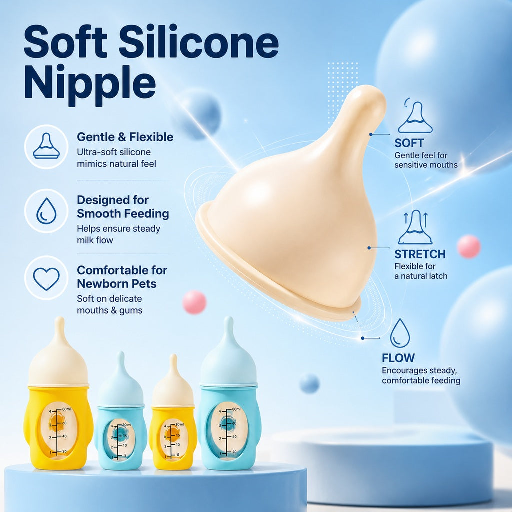 Malloren Newborn Puppy & Kitten Nursing Bottle – Anti-Choke Silicone Pet Feeder for Safe, Gentle Milk Feeding at Home