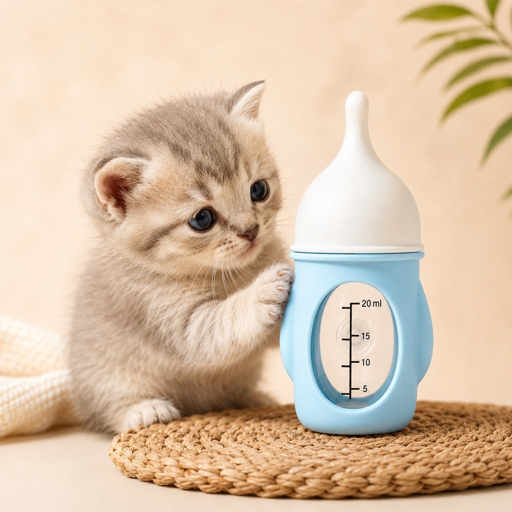 Malloren Newborn Puppy & Kitten Nursing Bottle – Anti-Choke Silicone Pet Feeder for Safe, Gentle Milk Feeding at Home