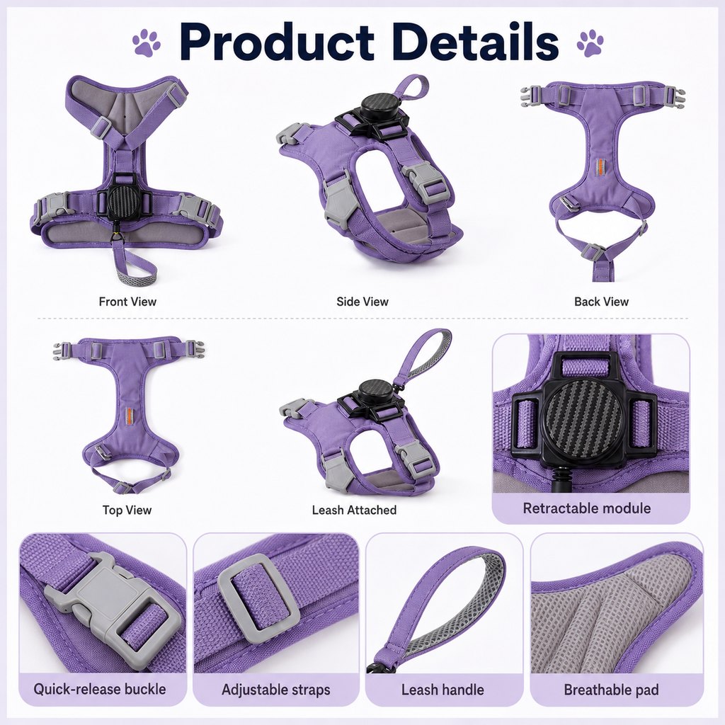 Malloren 2-in-1 No Pull Dog Harness with Built-in Retractable Leash - Safe & Comfortable Control for Daily Walks & Outdoor Adventures