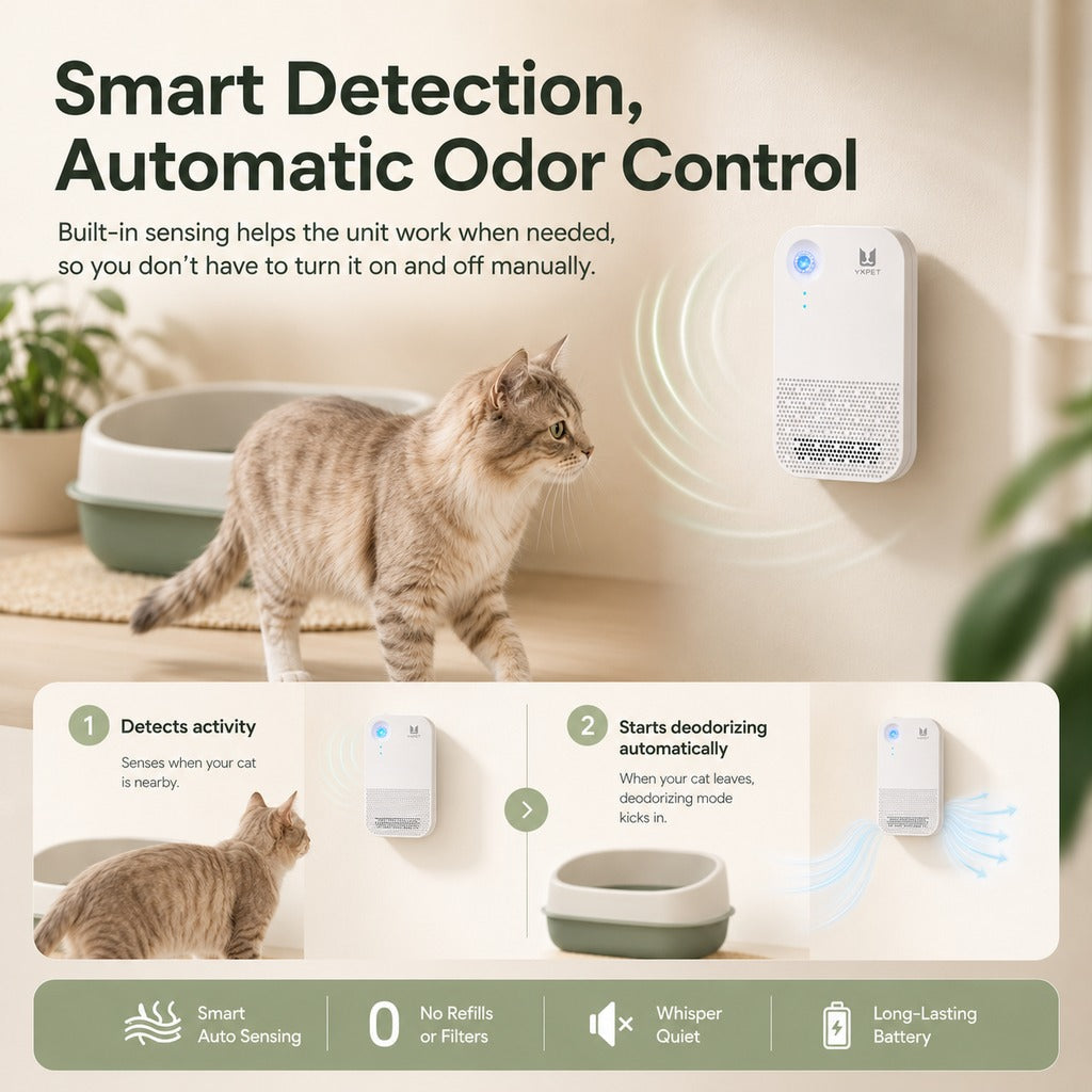Malloren Smart Litter Box Odor Control Deodorizer for Cats - Cordless Auto-Sensing Pet Odor Purifier