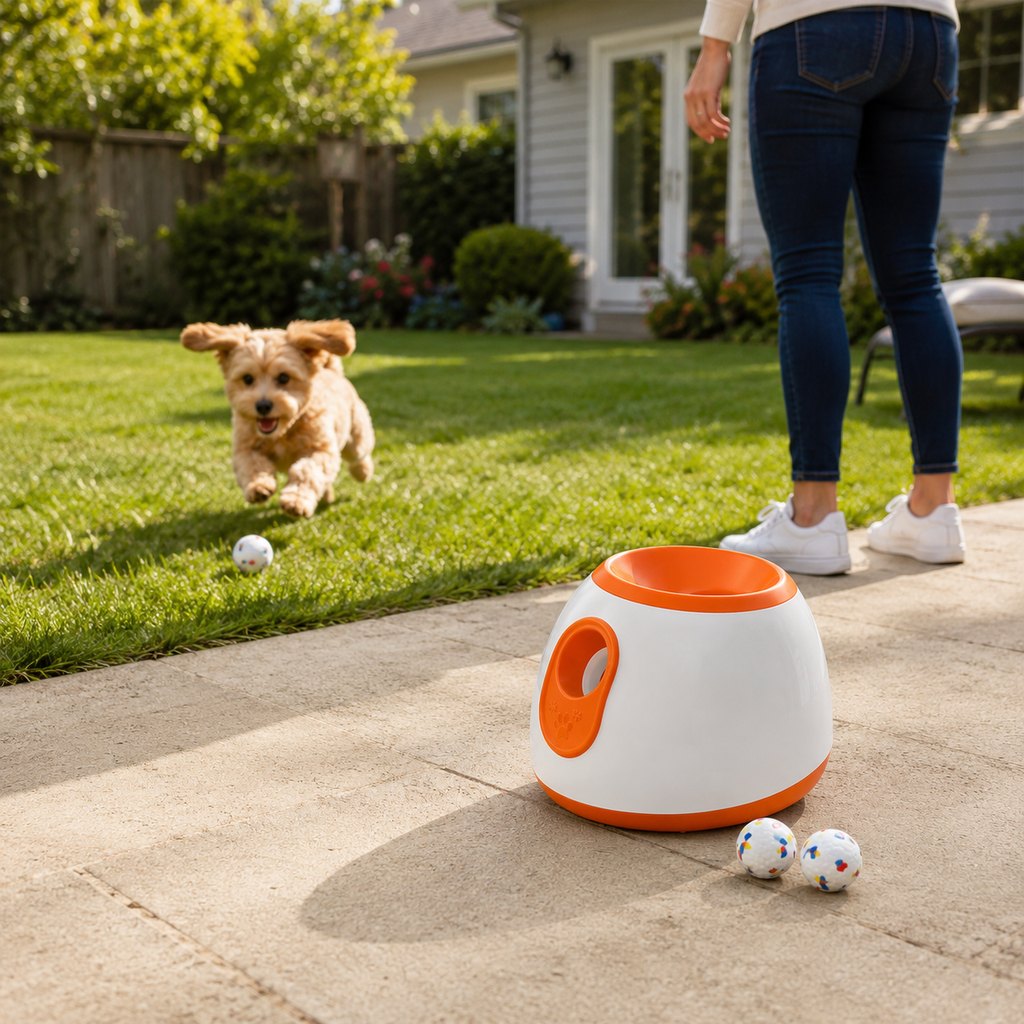 Malloren Mini Automatic Dog Ball Launcher for Small Dogs - Less Manual Throwing for Indoor & Backyard Fetch