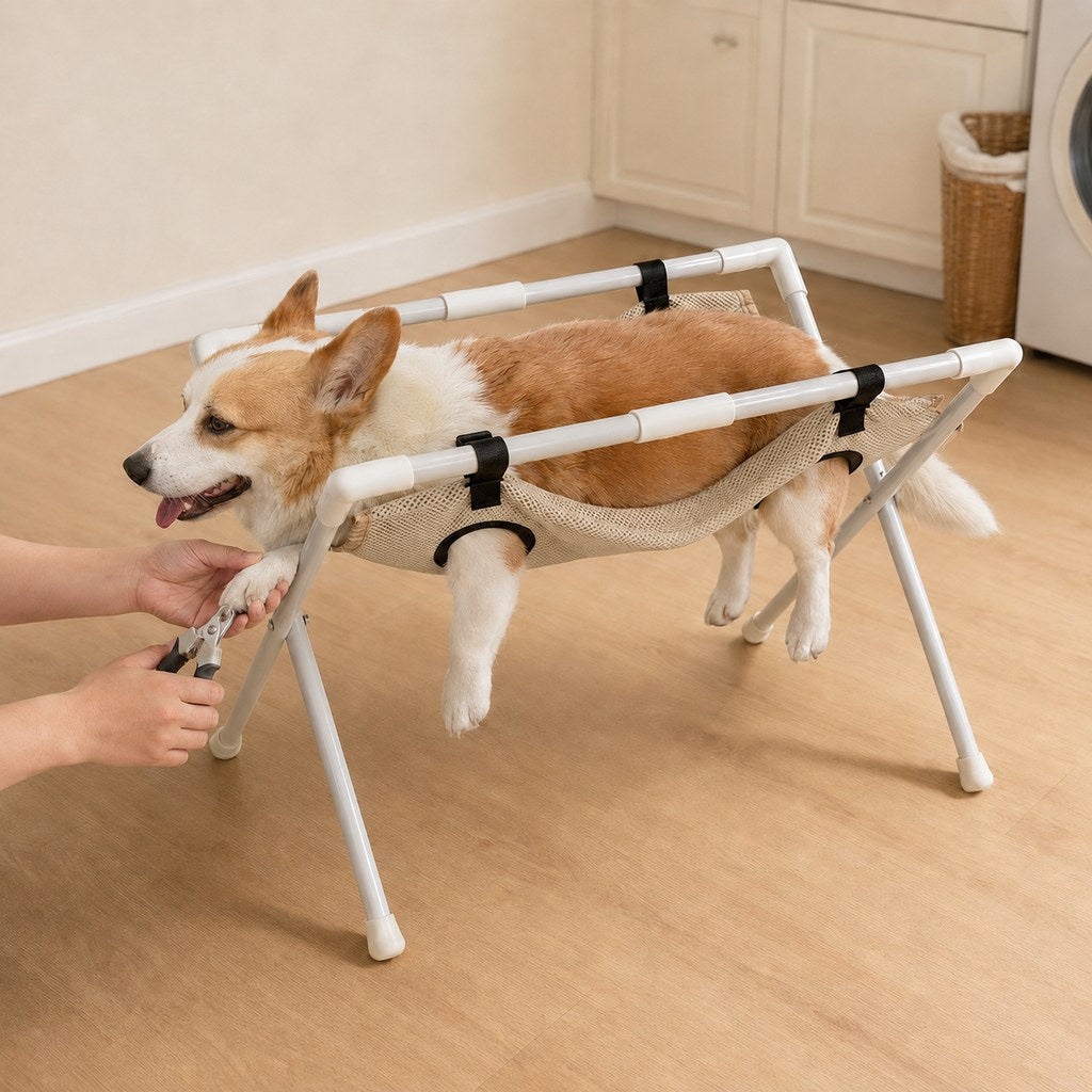Malloren Freestanding Foldable Pet Grooming Hammock Stand for Easier At-Home Nail Trimming – Dogs & Cats