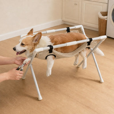 Malloren Freestanding Foldable Pet Grooming Hammock Stand for Easier At-Home Nail Trimming – Dogs & Cats