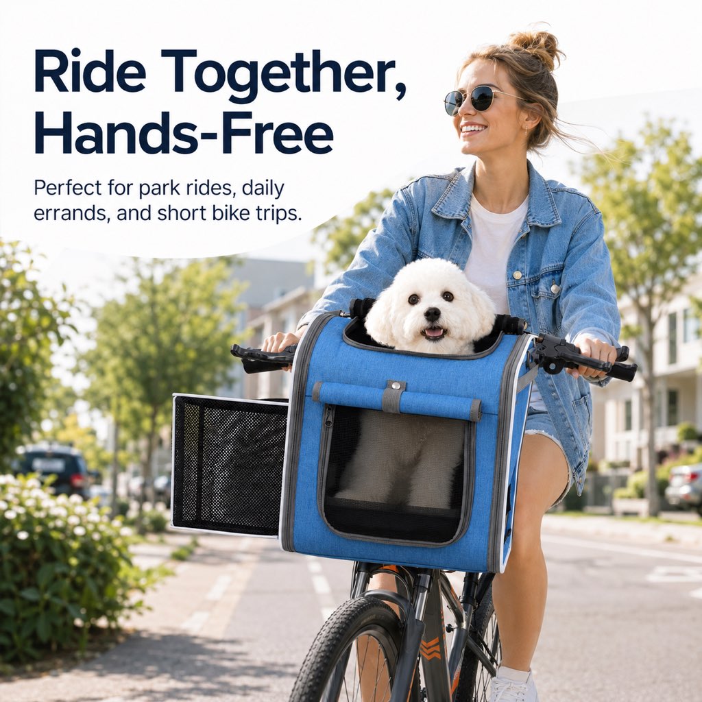 Malloren 4-in-1 Expandable Bike Pet Carrier Backpack for Cats &Small Dogs - Hands-Free Rides, Car Travel & Vet Trips with Extra Breathing Room