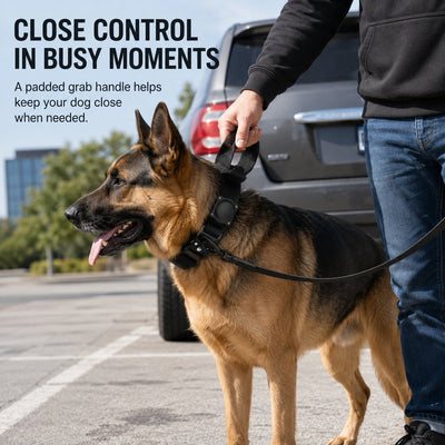 Malloren AirTag-Compatible Tactical Dog Collar with Control Handle - Close Control for Walks, Trails & Busy Areas