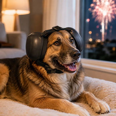 Malloren Dog Noise-Reducing Ear Muffs for Fireworks, Thunderstorms & Grooming - Adjustable Anxiety Comfort Ear Protection for Medium & Large Dogs