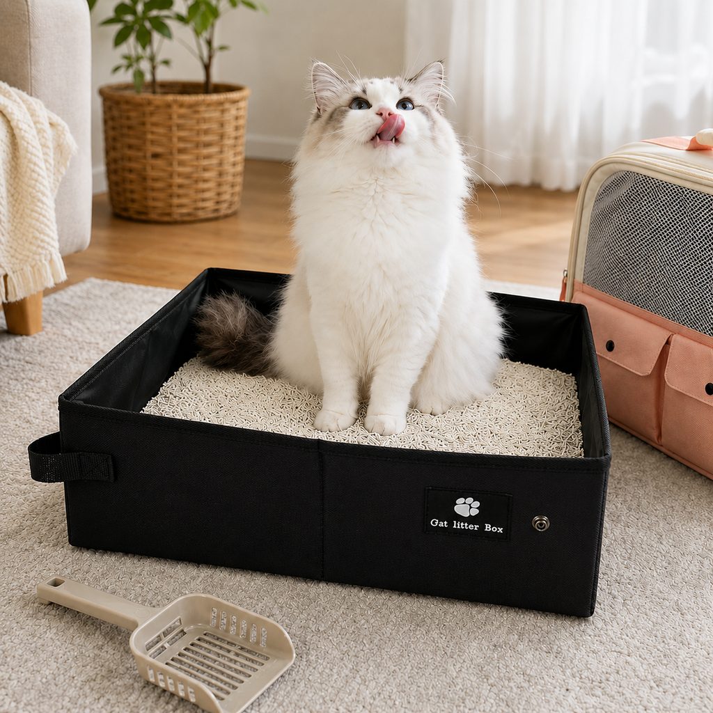 Malloren Portable Foldable Cat Litter Box for Road Trips, Hotels & RV Travel - Reusable Waterproof Travel Cat Toilet to Stop Leaks & Save Space