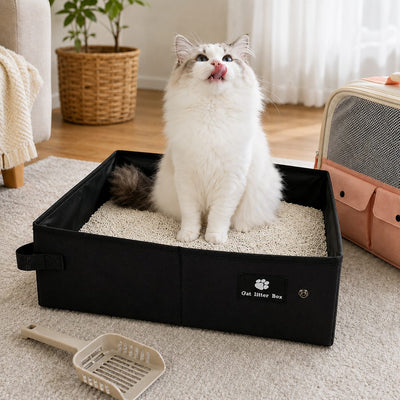 Malloren Portable Foldable Cat Litter Box for Road Trips, Hotels & RV Travel - Reusable Waterproof Travel Cat Toilet to Stop Leaks & Save Space