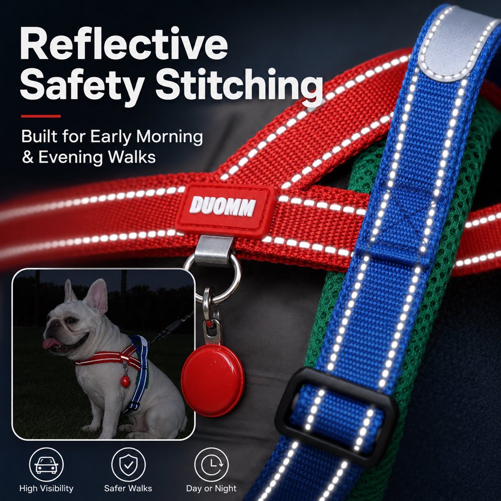 Malloren No-Choke French Bulldog Harness & Leash Set for Daily Walks - Reflective, Easy-Control Fit for Broad-Chest Dogs