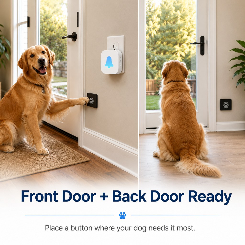 Malloren Wireless Dog Doorbell for Potty Training - Self-Powered Paw Button & Plug-In Chime to Help Dogs Ask to Go Outside
