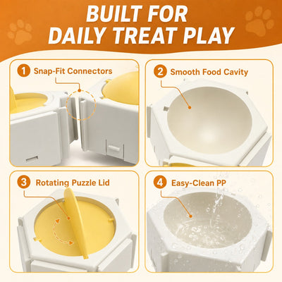 Malloren Modular Cat Puzzle Feeder Toy for Indoor Treat Time - Hexagon Slow Feeder Enrichment Game to Keep Bored Cats Busy