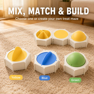 Malloren Modular Cat Puzzle Feeder Toy for Indoor Treat Time - Hexagon Slow Feeder Enrichment Game to Keep Bored Cats Busy