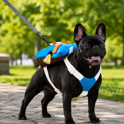 Malloren Frenchie Adventure Backpack Harness for Daily Walks - Carry Poop Bags, Treats & Keys Without Neck Pulling