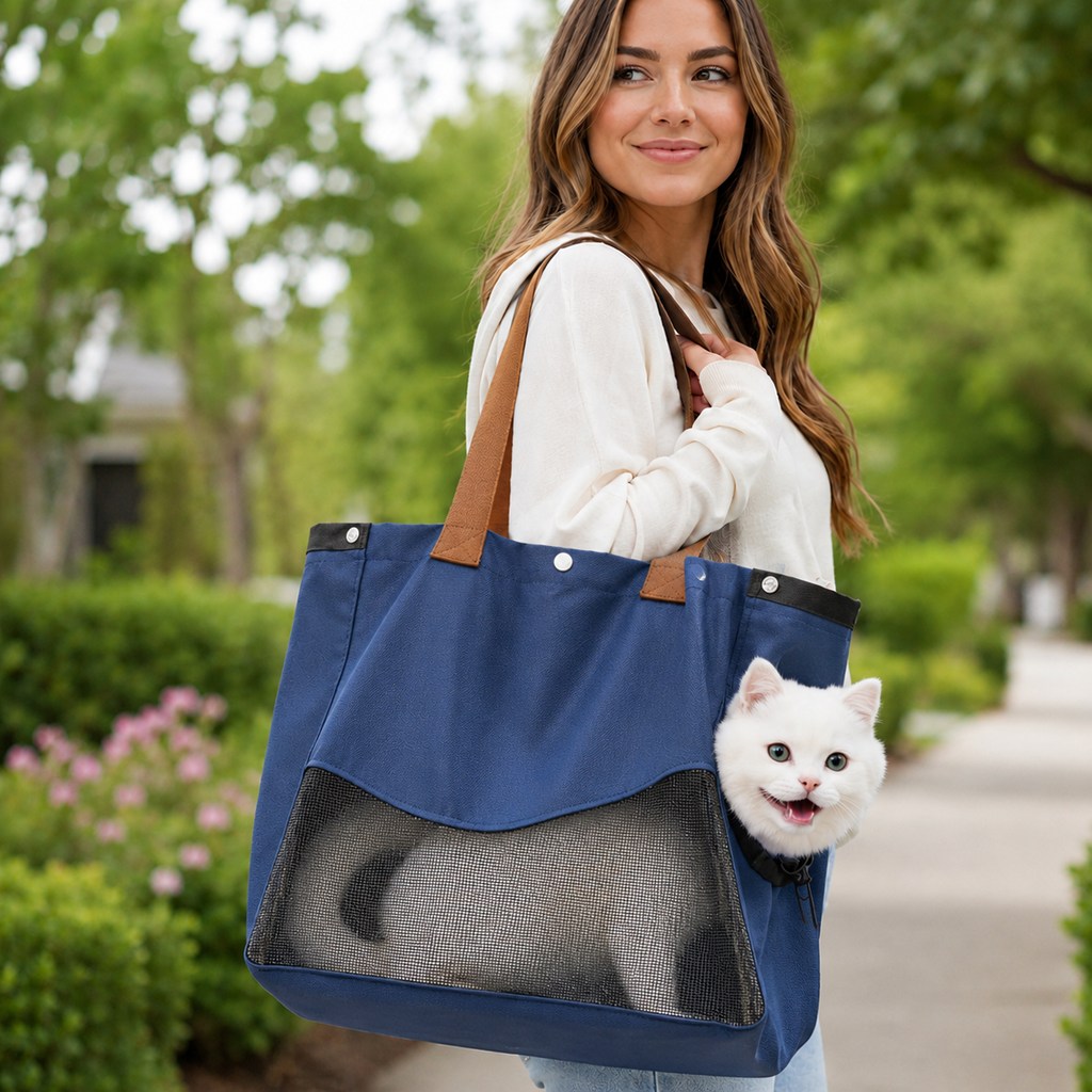 Malloren Pet Carrier Tote Bag for Cats & Small Dogs - Breathable Shoulder Bag for Walks, Vet Visits & Errands