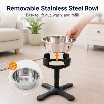 Malloren French Bulldog Adjustable Elevated Tilted Dog Bowl for Kitchen Feeding Corners - 3-Height Stand with Slow Feeder Insert to Reduce Neck Bending & Mess