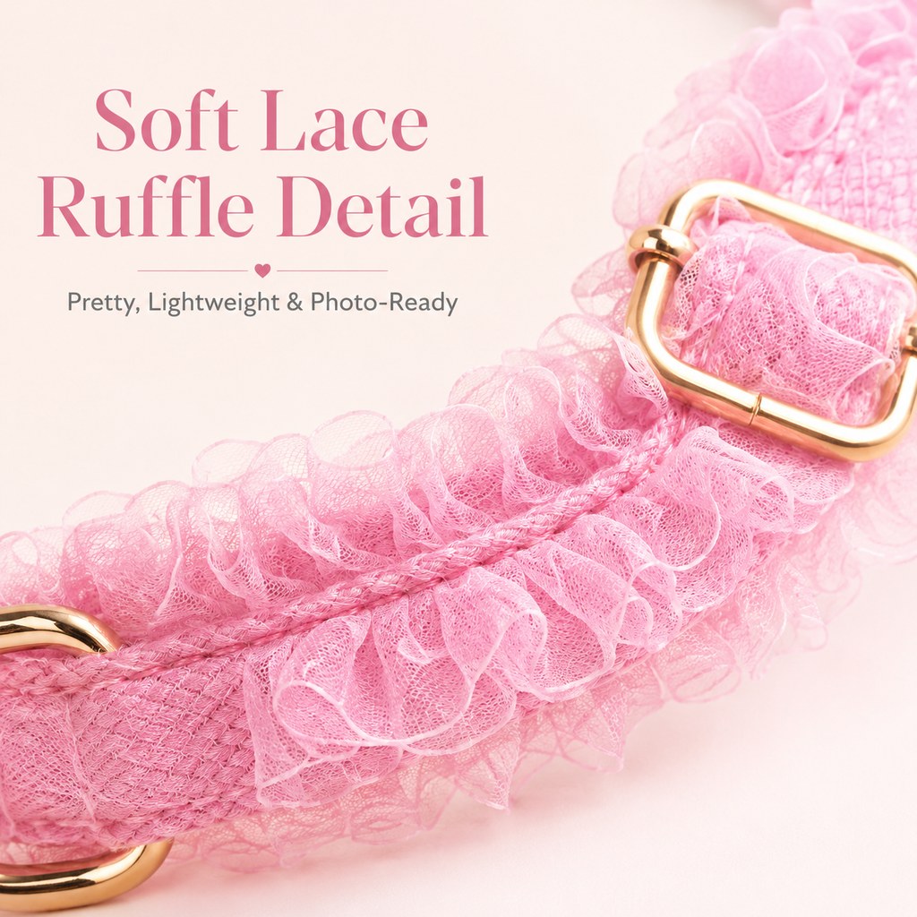 Malloren Boutique Lace Dog Harness, Collar & Leash Set for Birthday Photos & Daily Walks - 3-Piece Ruffle Walking Set