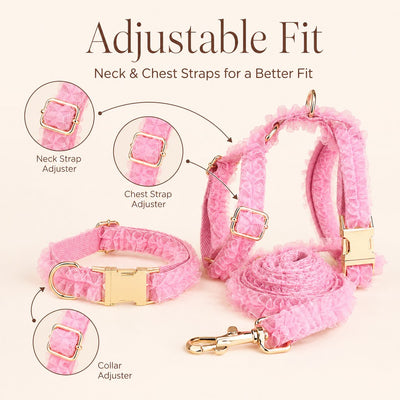 Malloren Boutique Lace Dog Harness, Collar & Leash Set for Birthday Photos & Daily Walks - 3-Piece Ruffle Walking Set