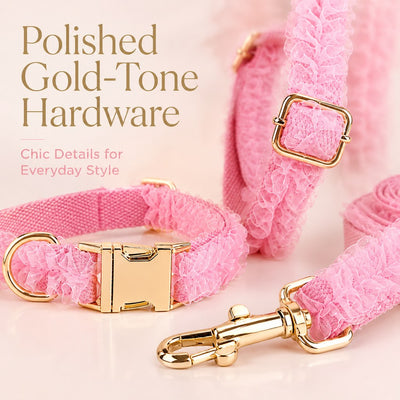 Malloren Boutique Lace Dog Harness, Collar & Leash Set for Birthday Photos & Daily Walks - 3-Piece Ruffle Walking Set