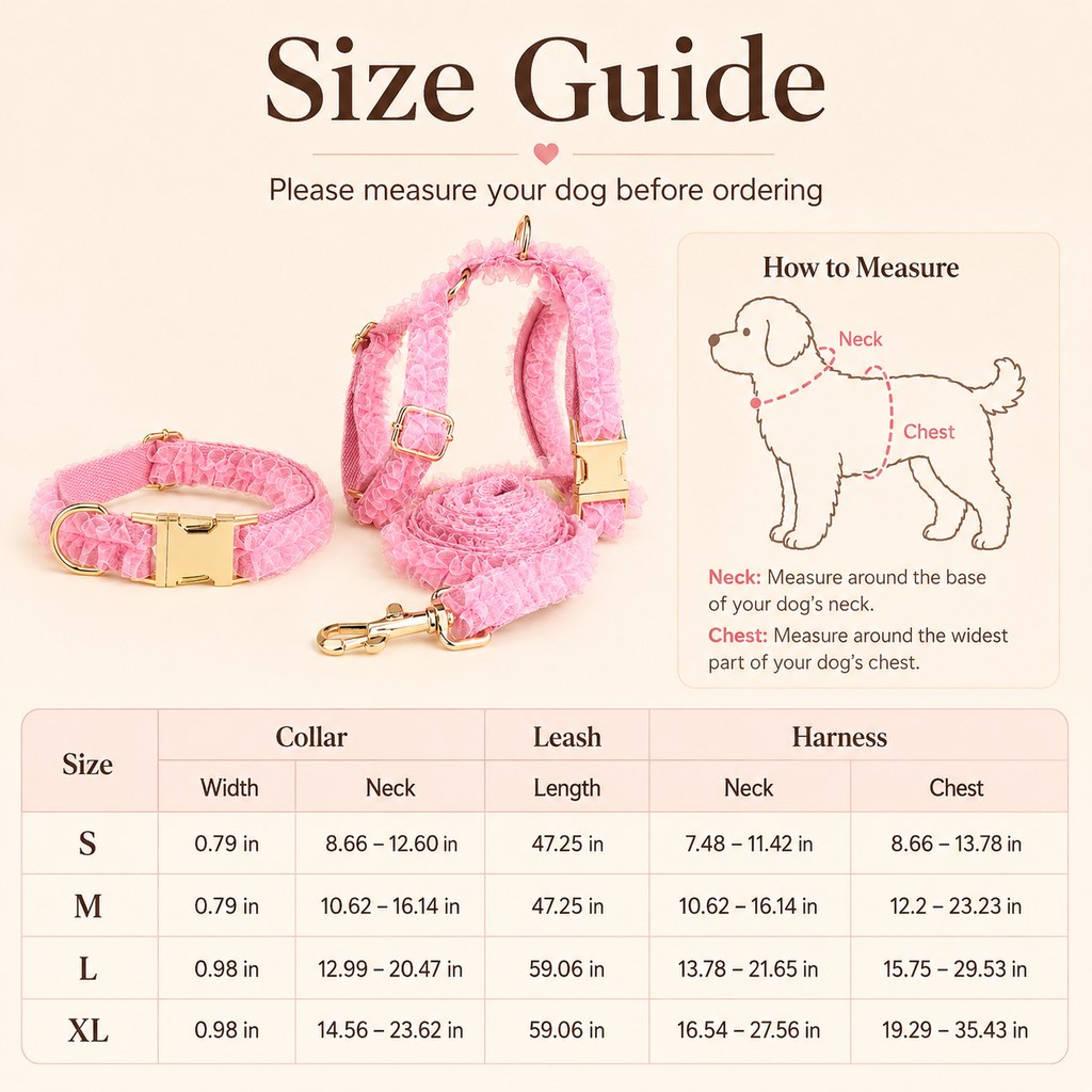 Malloren Boutique Lace Dog Harness, Collar & Leash Set for Birthday Photos & Daily Walks - 3-Piece Ruffle Walking Set