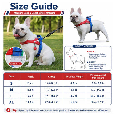 Malloren No-Choke French Bulldog Harness & Leash Set for Daily Walks - Reflective, Easy-Control Fit for Broad-Chest Dogs