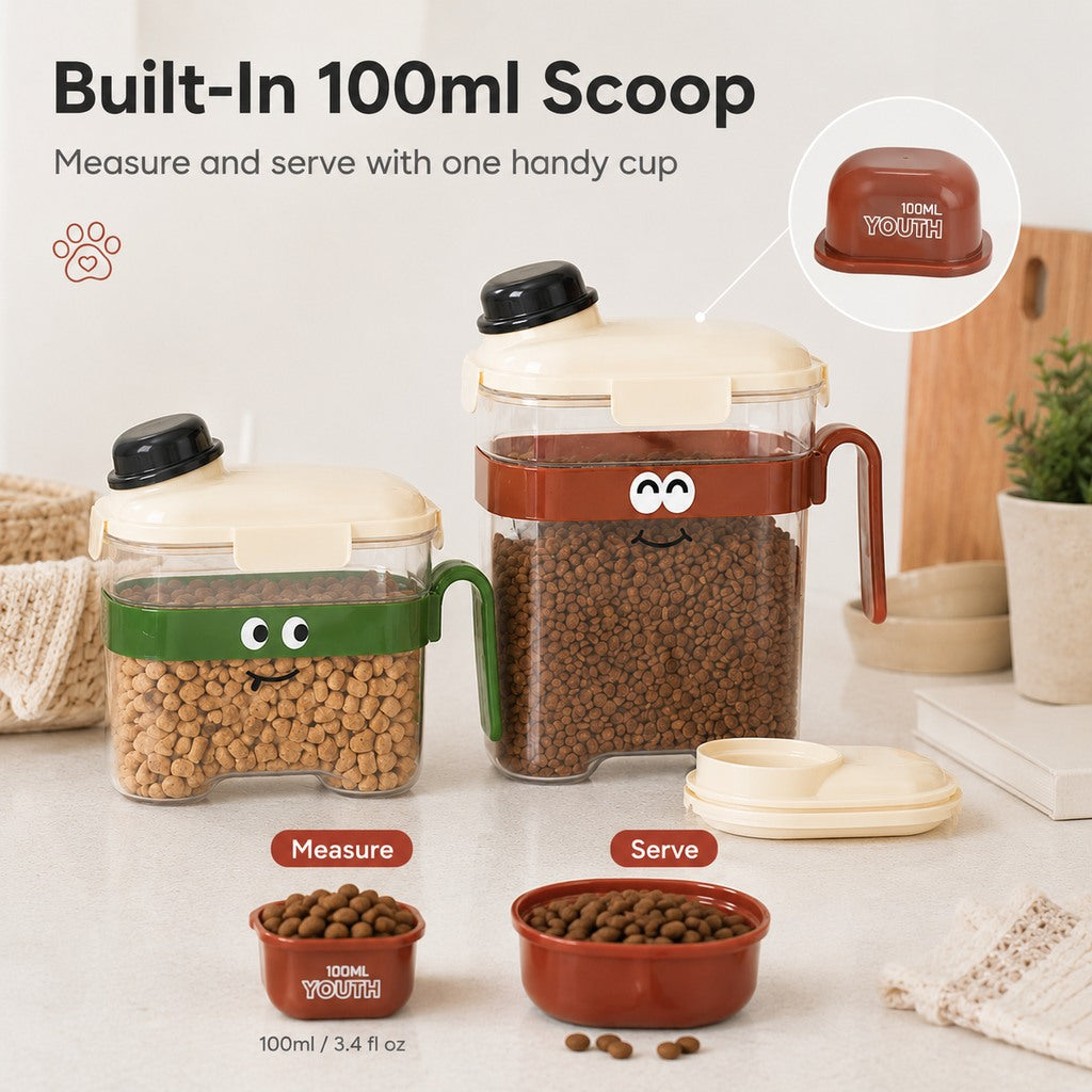 Malloren Sealed Pet Food Storage Container with Scoop for Cats & Dogs - Easy, Mess-Free Daily Feeding