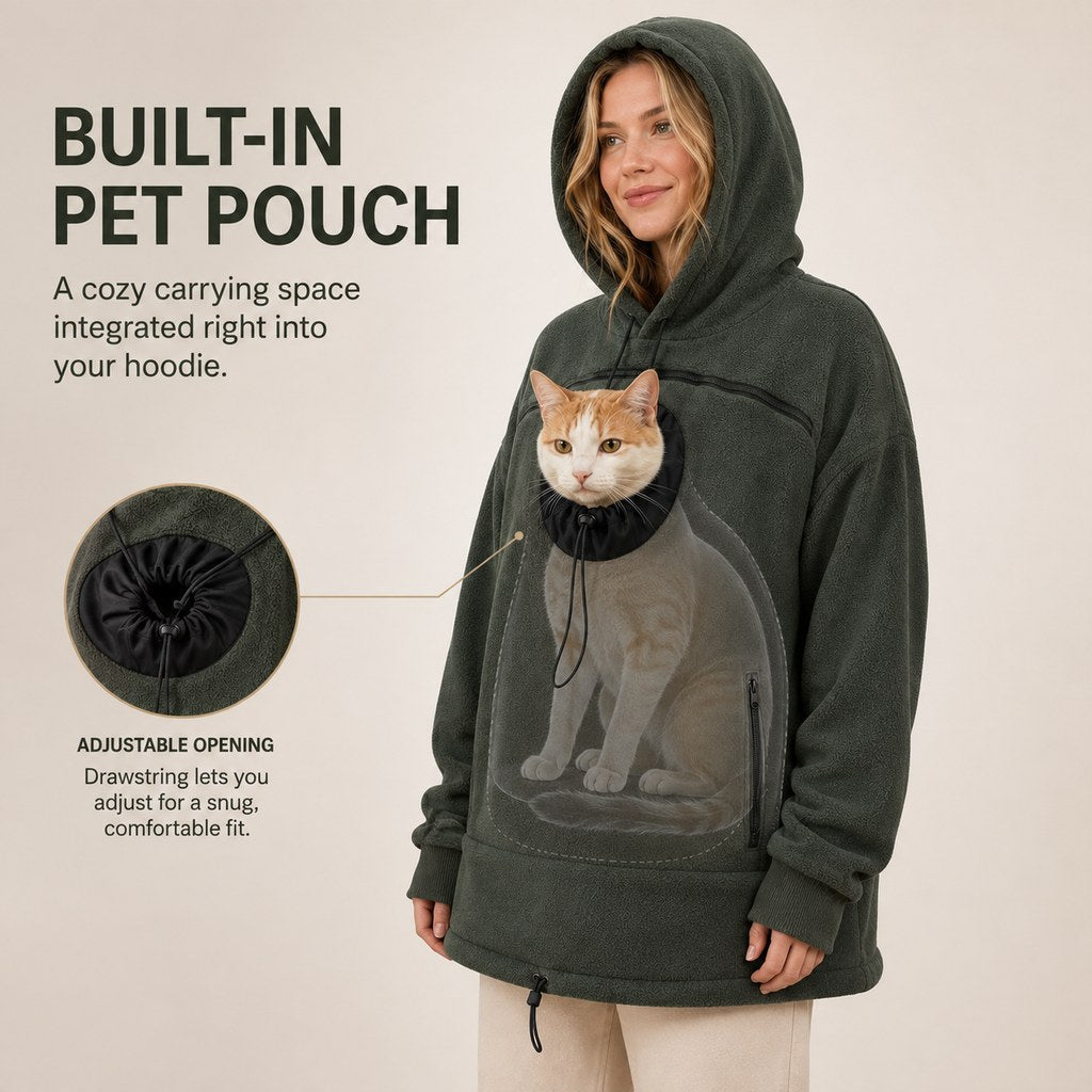 Malloren Hands-Free Pet Carrier Hoodie – Cozy Front Pouch for Cats & Small Dogs at Home & Everyday Outings