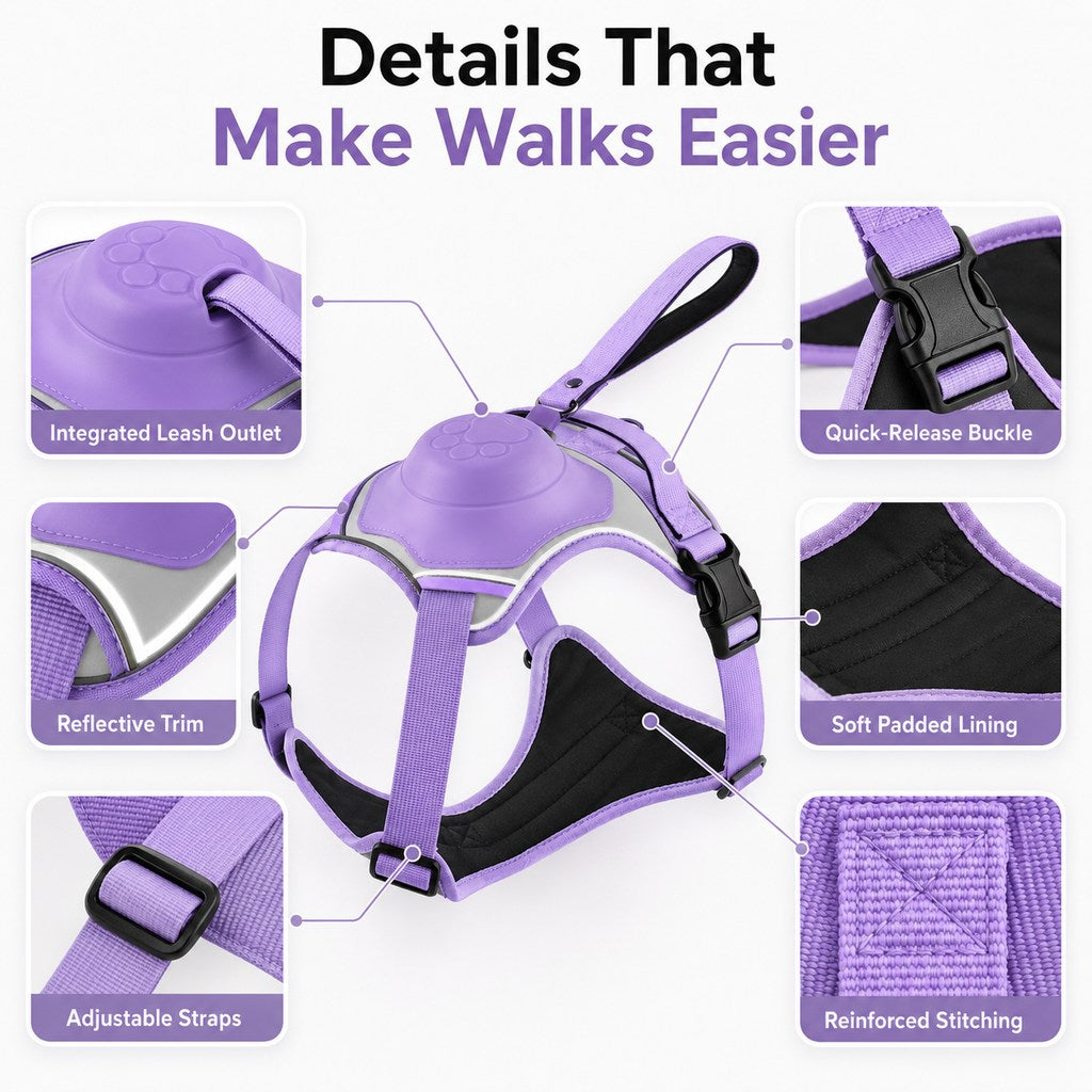 Malloren No-Pull Reflective Dog Harness with Built-In Retractable Leash for Safer Daily Walks