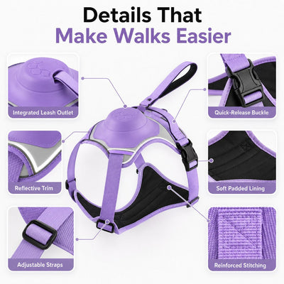 Malloren No-Pull Reflective Dog Harness with Built-In Retractable Leash for Safer Daily Walks