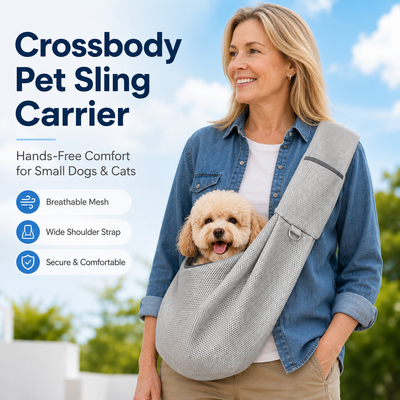 Malloren Crossbody Pet Sling Carrier for Small Dogs & Cats - Breathable Hands-Free Travel Bag for Walks, Errands & Vet Visits