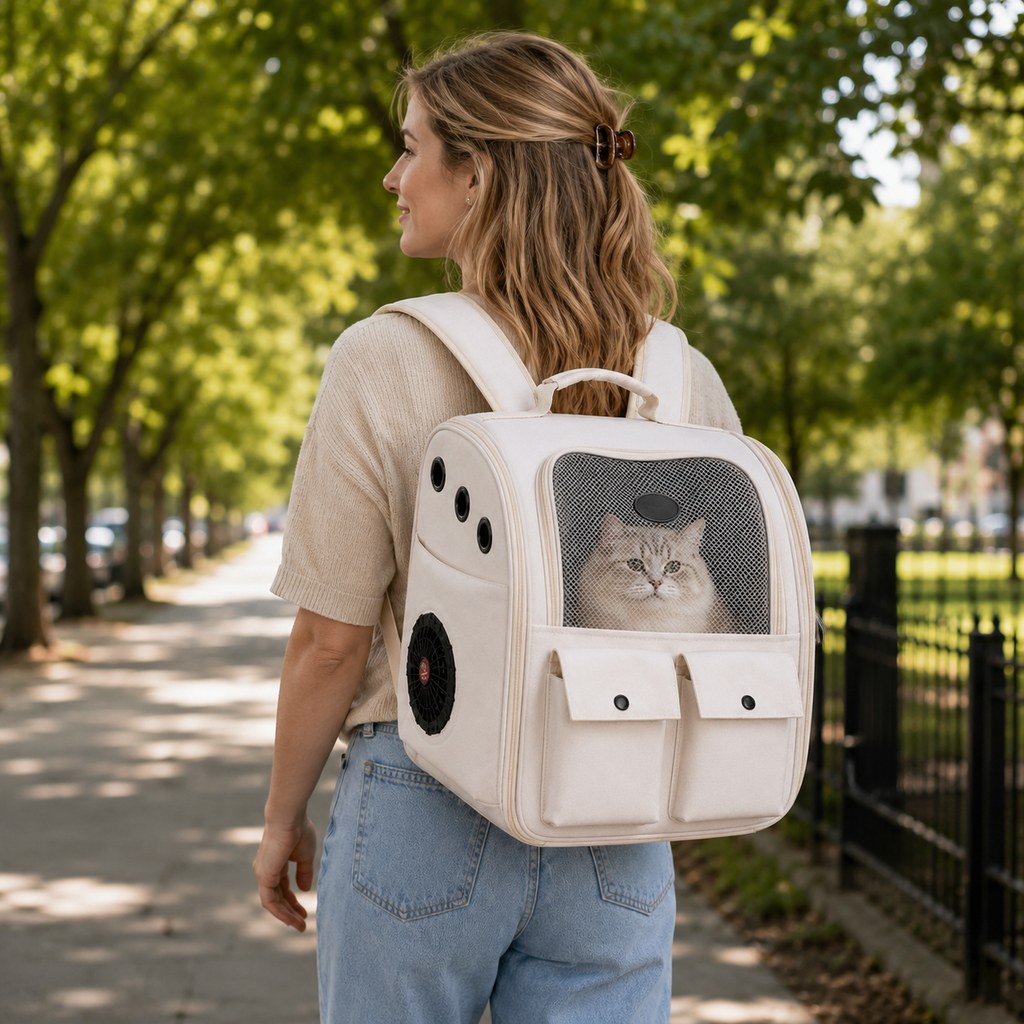 Malloren USB-Powered Dual-Fan Cat Carrier Backpack for Vet Visits & Everyday Travel - Fan-Assisted Cooling for Less-Stuffy Trips