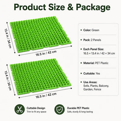 Malloren 2-Pack Green Cut-to-Fit Cat Deterrent Mat for Sofas, Plants & Balconies - Helps Protect Furniture from Scratching, Digging & Curious Paws