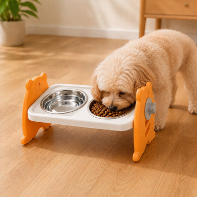 Malloren Adjustable Elevated Stainless Steel Pet Bowls for Cats & Small Dogs - Tilted Feeding Station for Easier Mealtime & Less Floor Mess