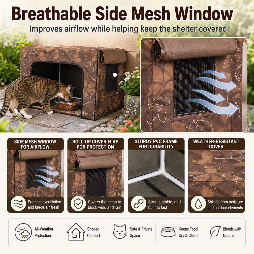 Malloren Outdoor Cat Feeding Shelter for Backyards - Weather-Resistant Food Station Cover