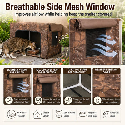 Malloren Outdoor Cat Feeding Shelter for Backyards - Weather-Resistant Food Station Cover