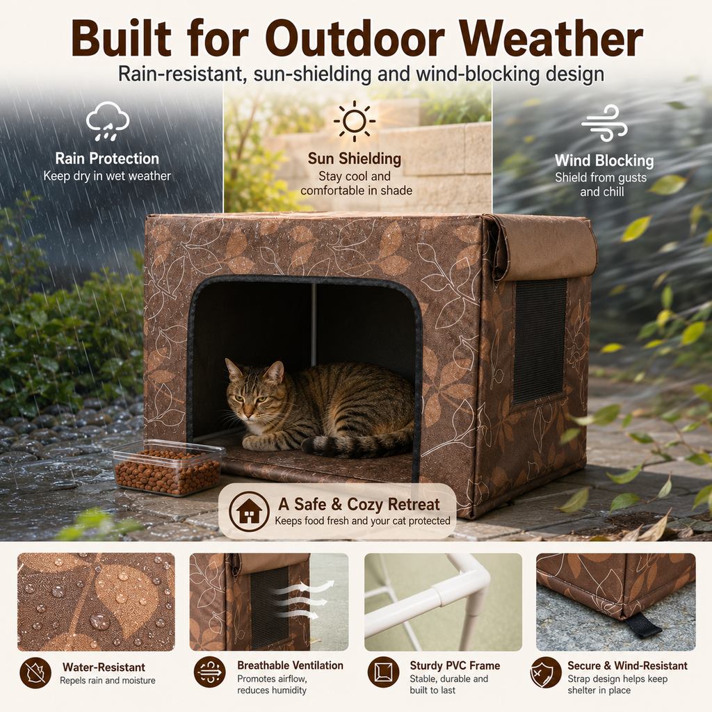 Malloren Outdoor Cat Feeding Shelter for Backyards - Weather-Resistant Food Station Cover