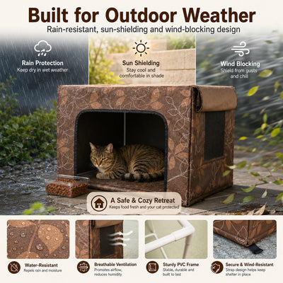 Malloren Outdoor Cat Feeding Shelter for Backyards - Weather-Resistant Food Station Cover