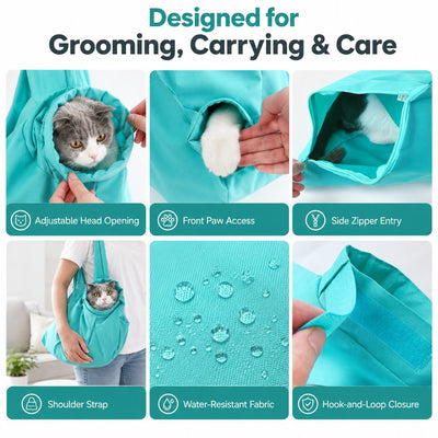 Malloren Soft Cat Carrier Grooming Bag for Vet Visits &Nail Trims - Helps Reduce Scratching During Routine Care