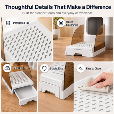 Malloren Adjustable Cat Litter Box Step with Pull-Out Tray for Cleaner Floors