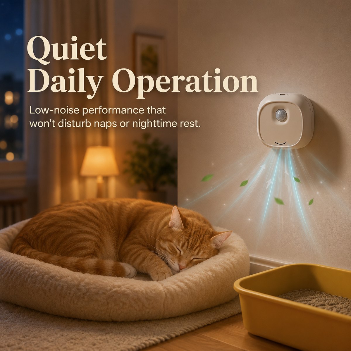 Malloren Smart Cat Litter Box Deodorizer for Apartments & Bathrooms — Motion Sensor Odor Control for Daily Litter Box Smell