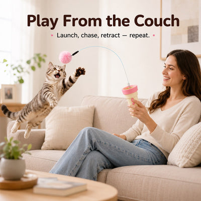 Malloren One-Click Electric Cat Teaser Launcher for Indoor Cats - Chase & Pounce Play Without Constant Wand Waving