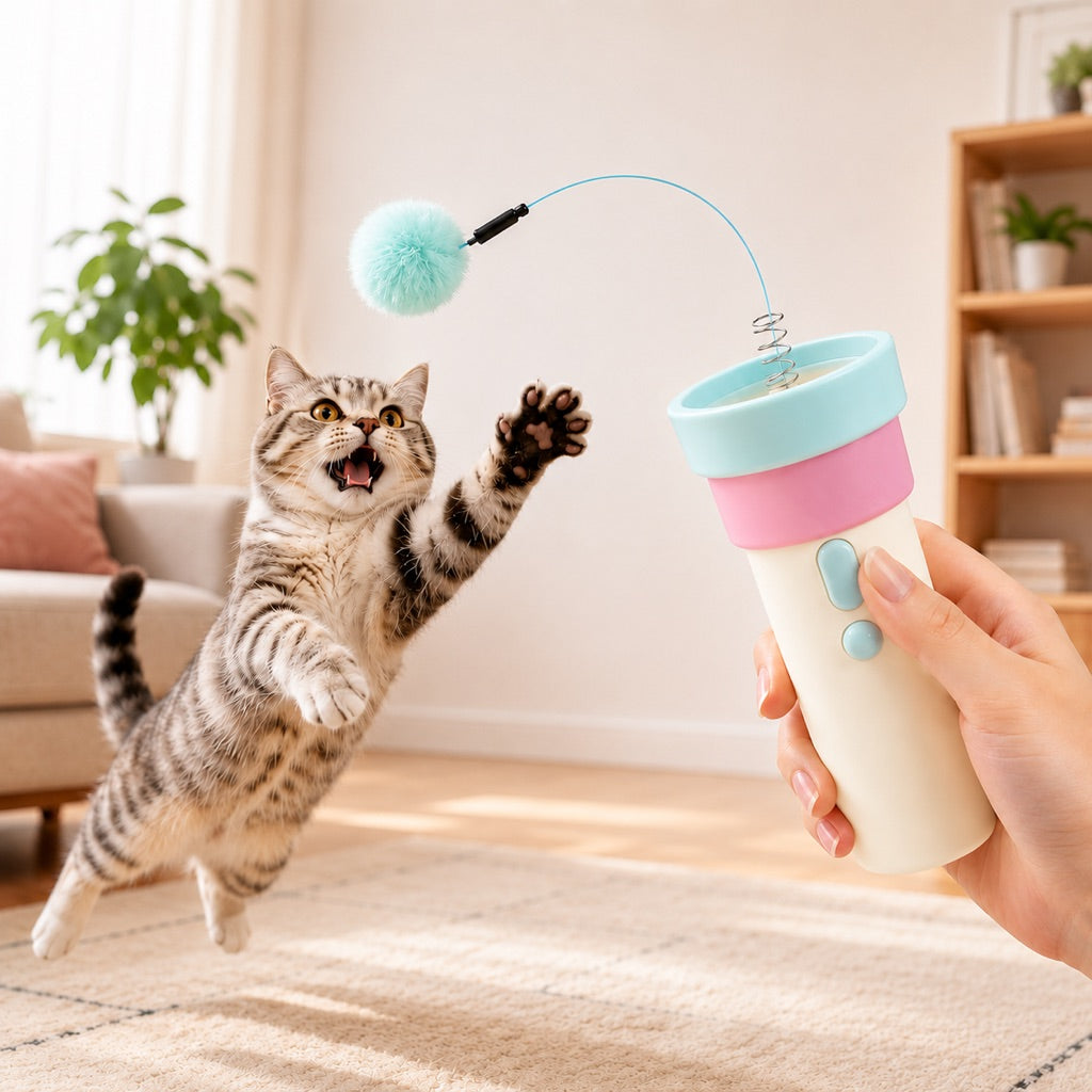 Malloren One-Click Electric Cat Teaser Launcher for Indoor Cats - Chase & Pounce Play Without Constant Wand Waving