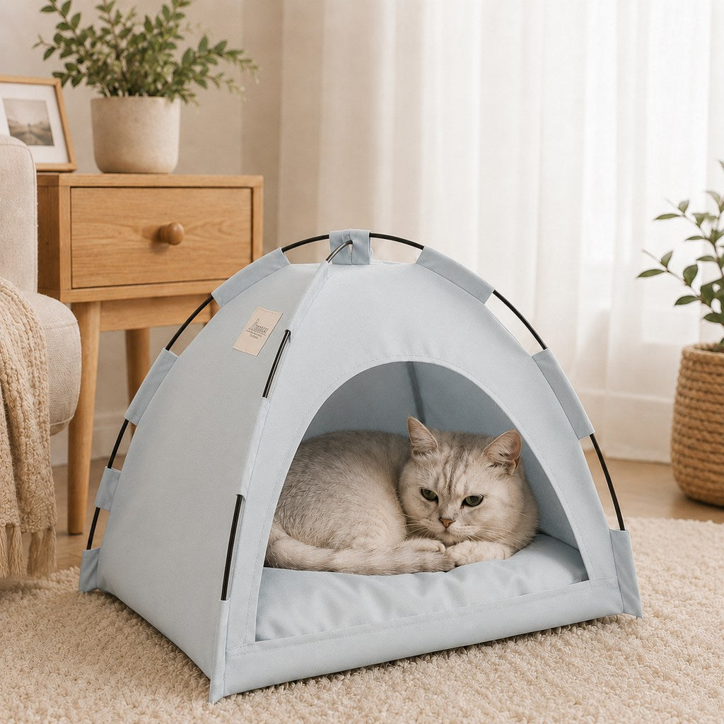 Malloren Cozy Foldable Cat Tent Bed for Apartment Naps - Breathable Hideaway with Removable Cushion